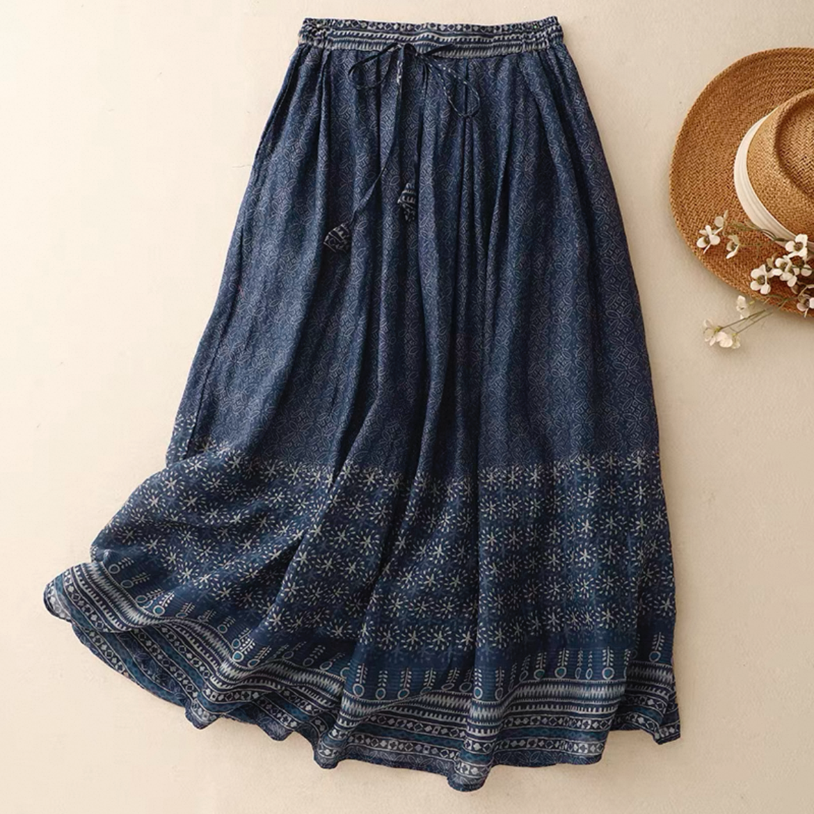 夏のひんやりスカート 大人カジュアルスカート ロングスカート レディース 綿麻 春夏秋 ﻿