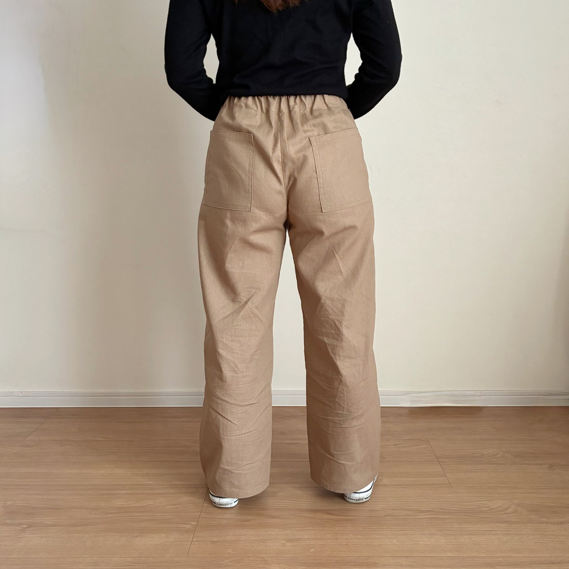【別カラー有】綿麻キャンバス（ライトタイプ）のタックワイドパンツ＊オーカーブラウン【受注製作】