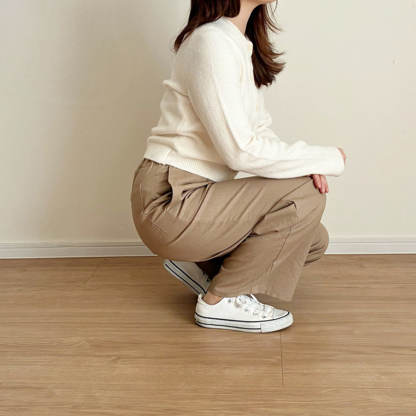 【別カラー有】綿麻キャンバス（ライトタイプ）のタックワイドパンツ＊オーカーブラウン【受注製作】