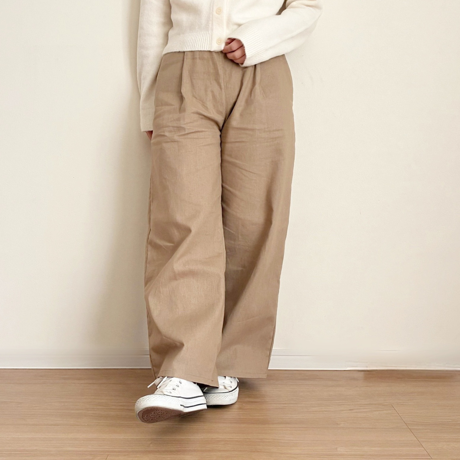 【別カラー有】綿麻キャンバス（ライトタイプ）のタックワイドパンツ＊オーカーブラウン【受注製作】