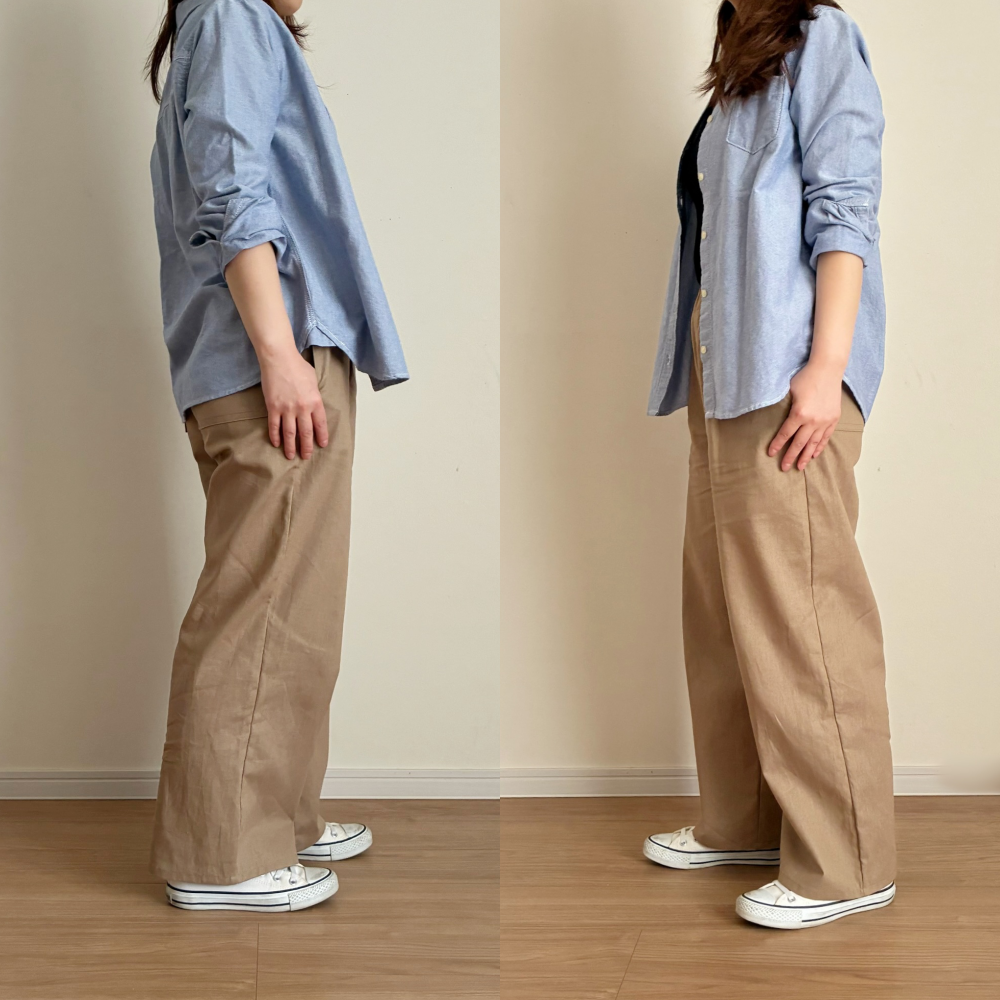 【別カラー有】綿麻キャンバス（ライトタイプ）のタックワイドパンツ＊オーカーブラウン【受注製作】