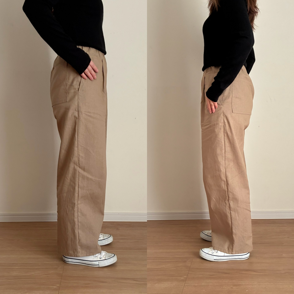 【別カラー有】綿麻キャンバス（ライトタイプ）のタックワイドパンツ＊オーカーブラウン【受注製作】