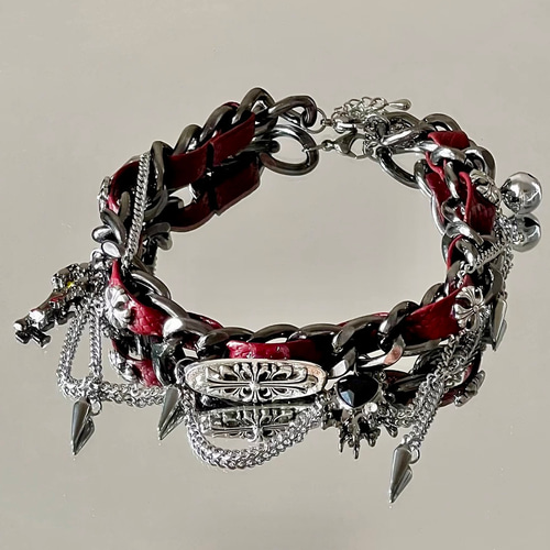 地雷系 チョーカー｜黒ハート×赤レザー×スパイクチェーン チョーカー