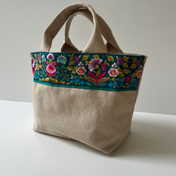 新色◇インド刺繍リボンとクッタリ帆布のトートバッグ◇blue gray