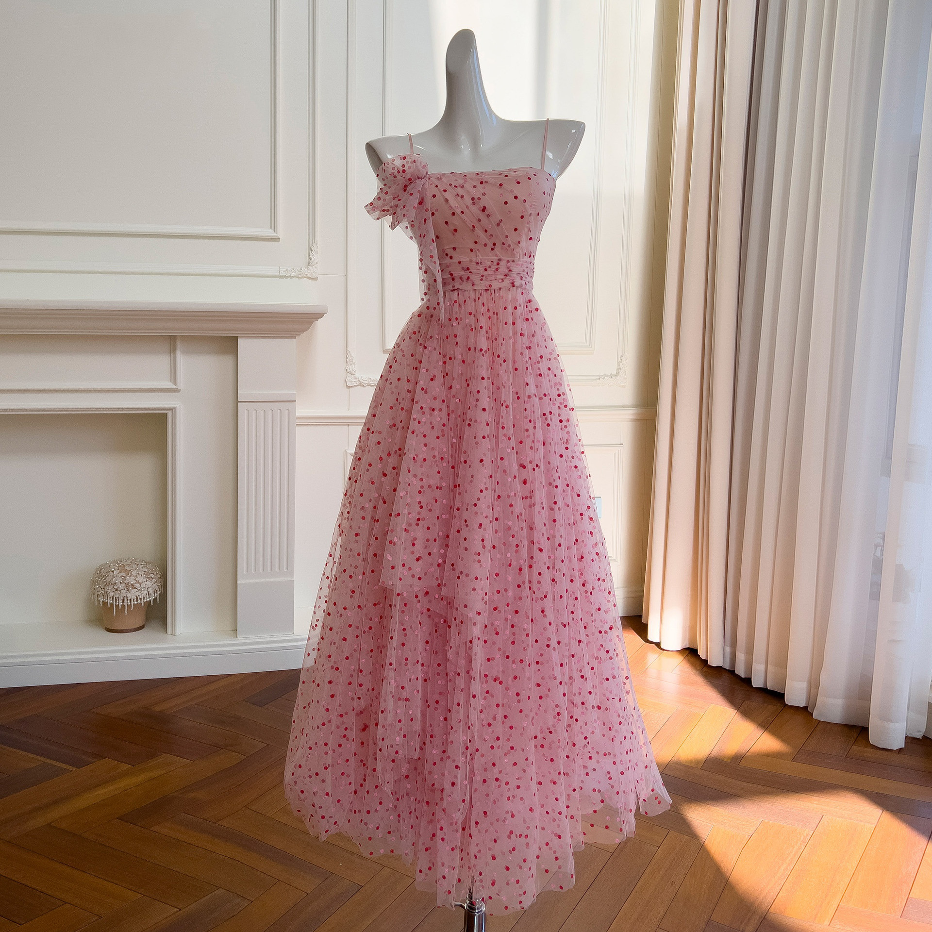 ドレス パーティー ウェディング ワンピース ロング プリンセス ピンク 上品 高級感 優雅 韓国風 結婚式 お呼ばれ