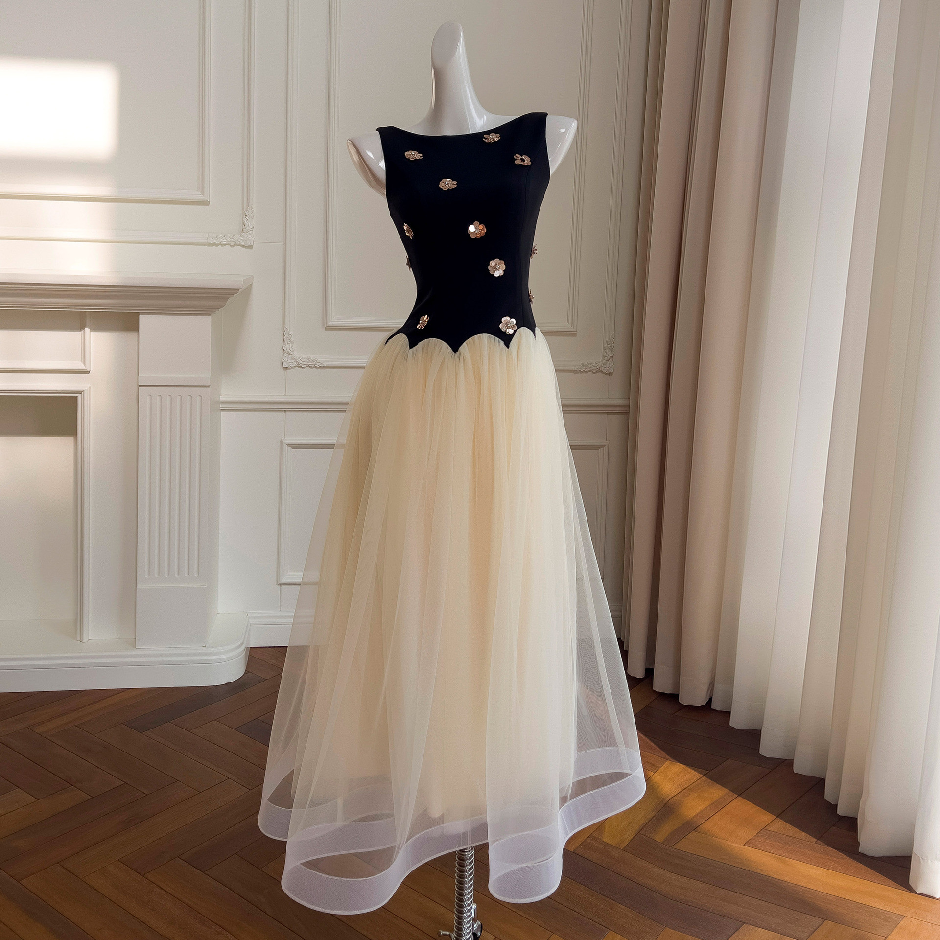 ドレス パーティー ウェディング ワンピース ロング プリンセス 黒杏色 上品 高級感 優雅 韓国風 結婚式 お呼ばれ