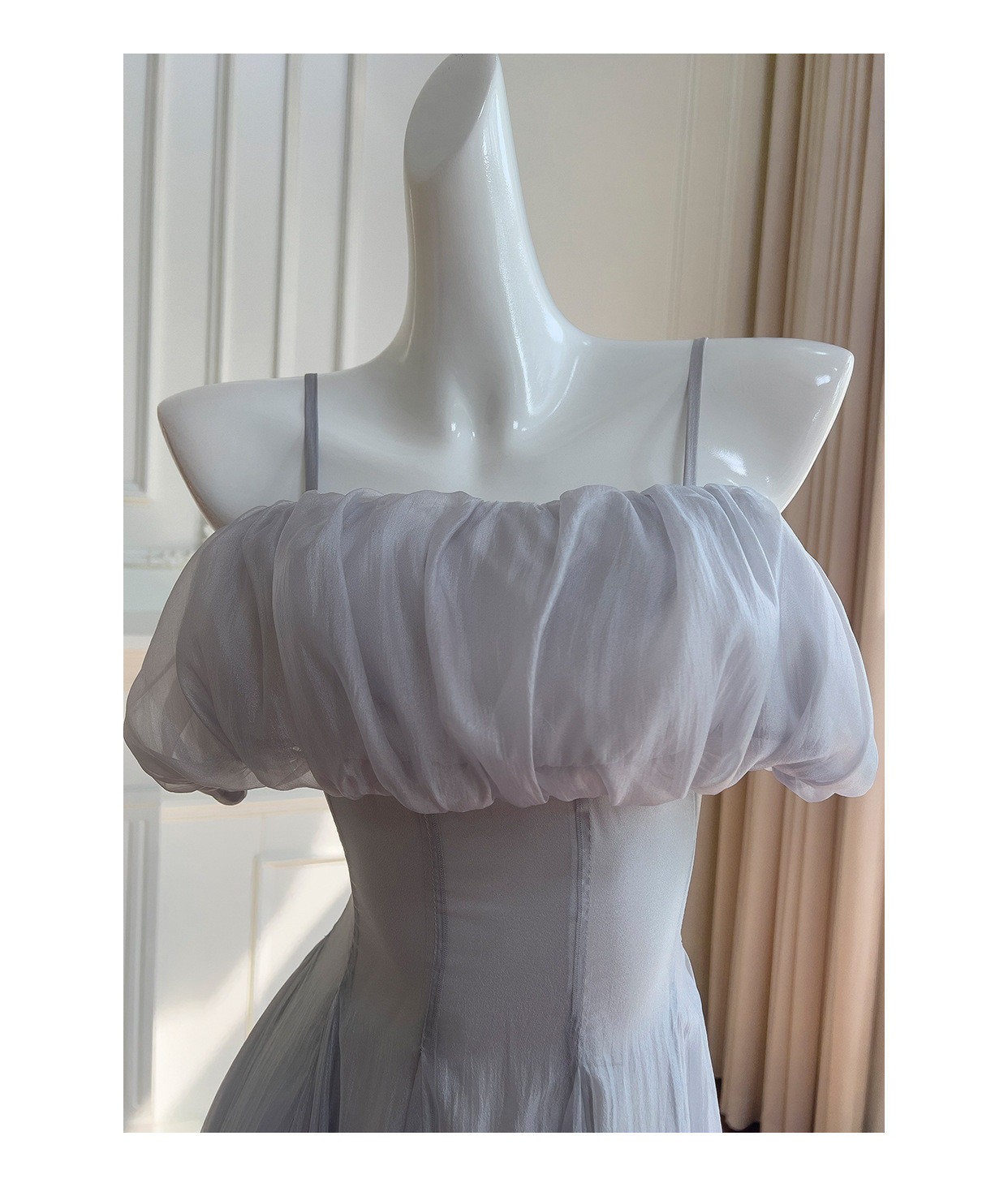 ドレス パーティー ウェディング ワンピース ロング プリンセス グレー 上品 高級感 優雅 韓国風 結婚式 お呼ばれ