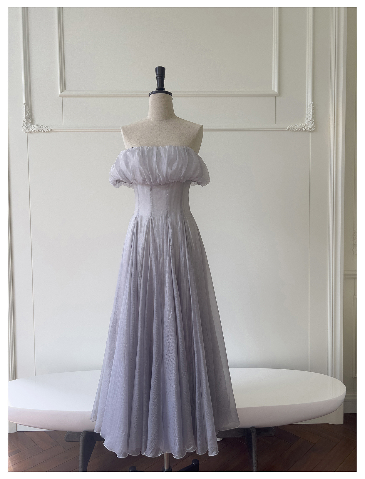 ドレス パーティー ウェディング ワンピース ロング プリンセス グレー 上品 高級感 優雅 韓国風 結婚式 お呼ばれ