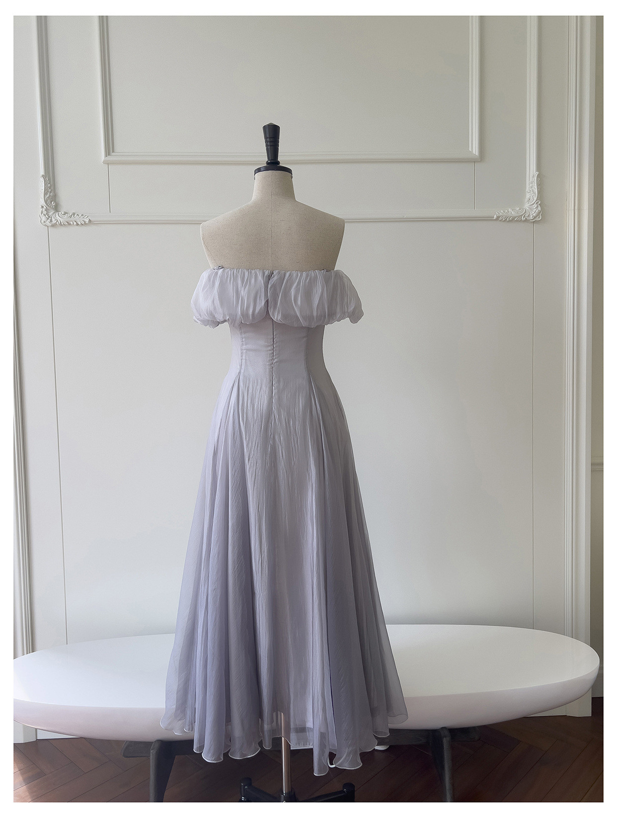 ドレス パーティー ウェディング ワンピース ロング プリンセス グレー 上品 高級感 優雅 韓国風 結婚式 お呼ばれ