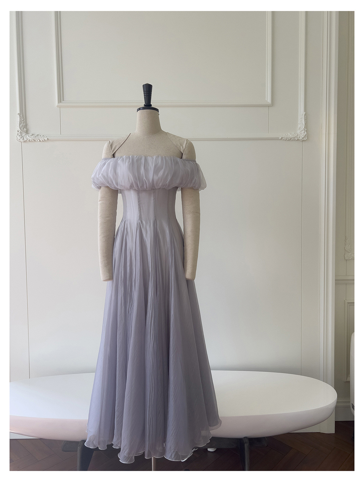 ドレス パーティー ウェディング ワンピース ロング プリンセス グレー 上品 高級感 優雅 韓国風 結婚式 お呼ばれ