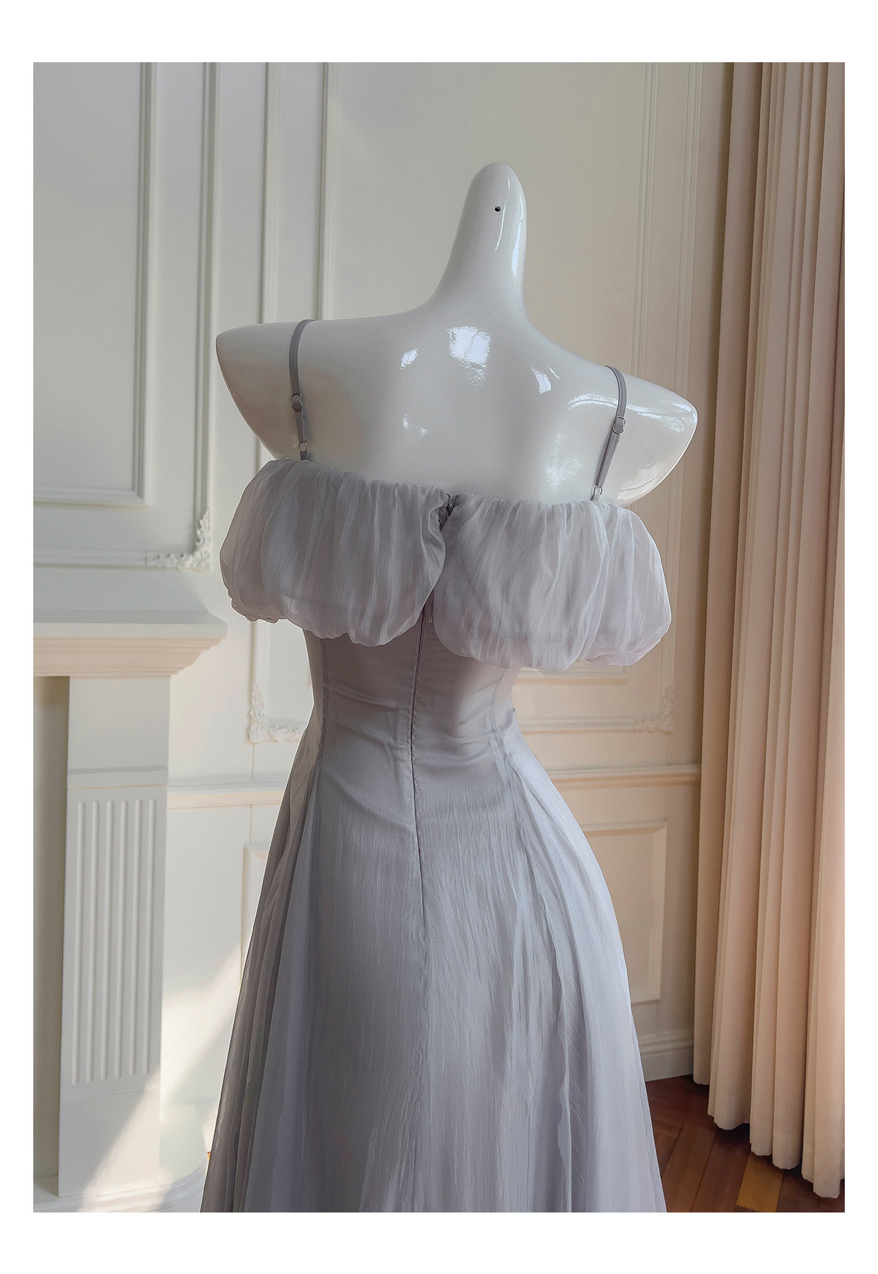 ドレス パーティー ウェディング ワンピース ロング プリンセス グレー 上品 高級感 優雅 韓国風 結婚式 お呼ばれ