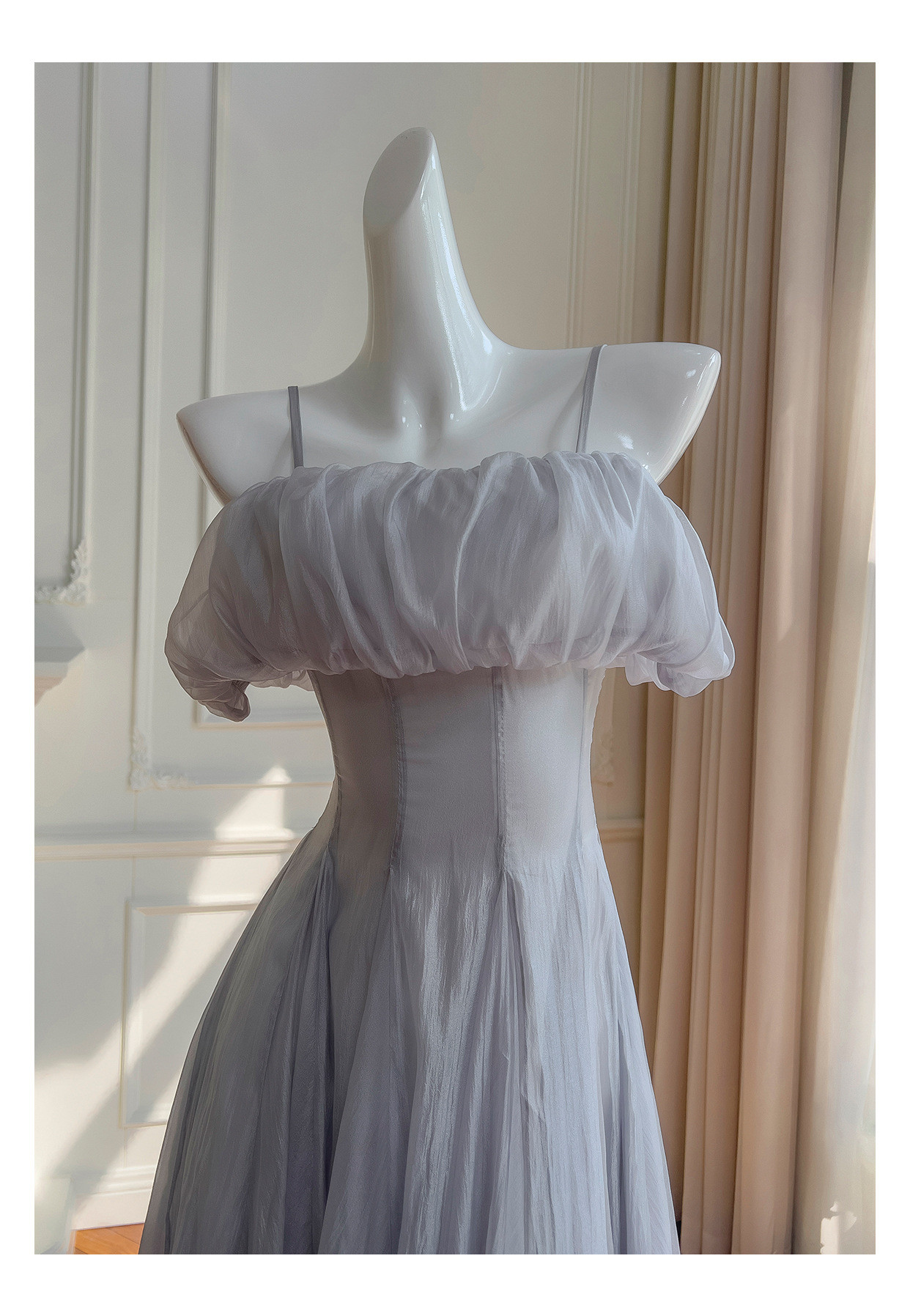 ドレス パーティー ウェディング ワンピース ロング プリンセス グレー 上品 高級感 優雅 韓国風 結婚式 お呼ばれ