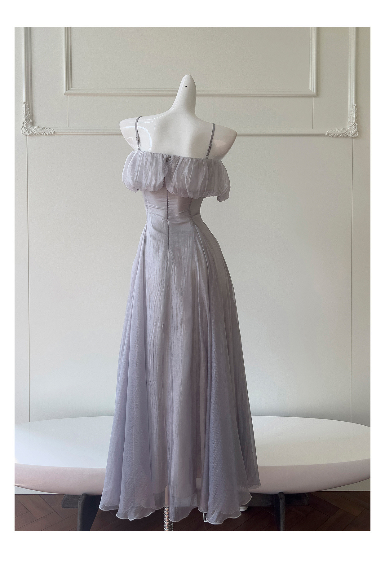 ドレス パーティー ウェディング ワンピース ロング プリンセス グレー 上品 高級感 優雅 韓国風 結婚式 お呼ばれ