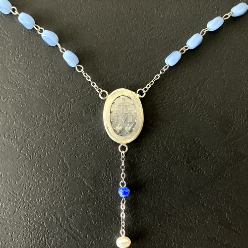 フランス奇跡のメダイ] ロザリオnecklace - vintageガラス*SV 1点限り