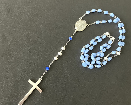 希少　ヴィンテージ　ネックレス　アンティーク　アメリカ　メダイ　ロザリオ フランス奇跡のメダイ] ロザリオnecklace - vintageガラス*SV 1点限り