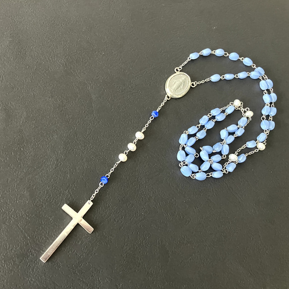 希少　激渋　ヴィンテージ　ロザリオ　アンティーク　メダイ　ネックレス フランス奇跡のメダイ] ロザリオnecklace - vintageガラス*SV 1点限り