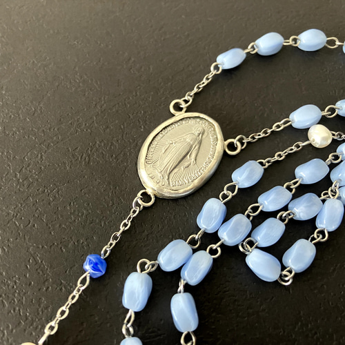 フランス奇跡のメダイ] ロザリオnecklace - vintageガラス*SV 1点限り