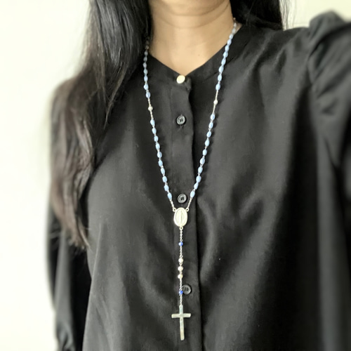 フランス奇跡のメダイ] ロザリオnecklace - vintageガラス*SV 1点限り