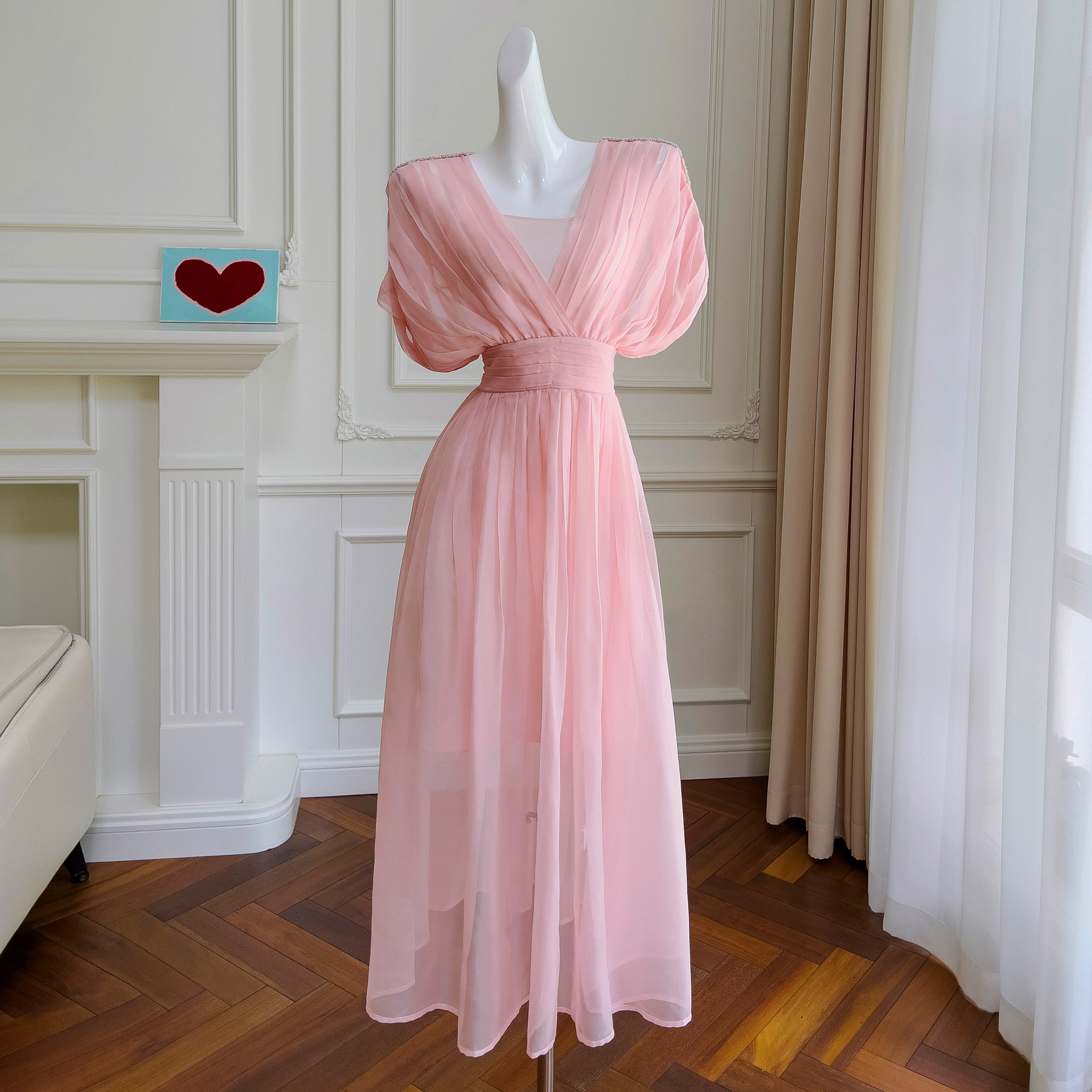 ドレス パーティー ウェディング ワンピース ロング プリンセス ピンク 上品 高級感 優雅 韓国風 結婚式 お呼ばれ