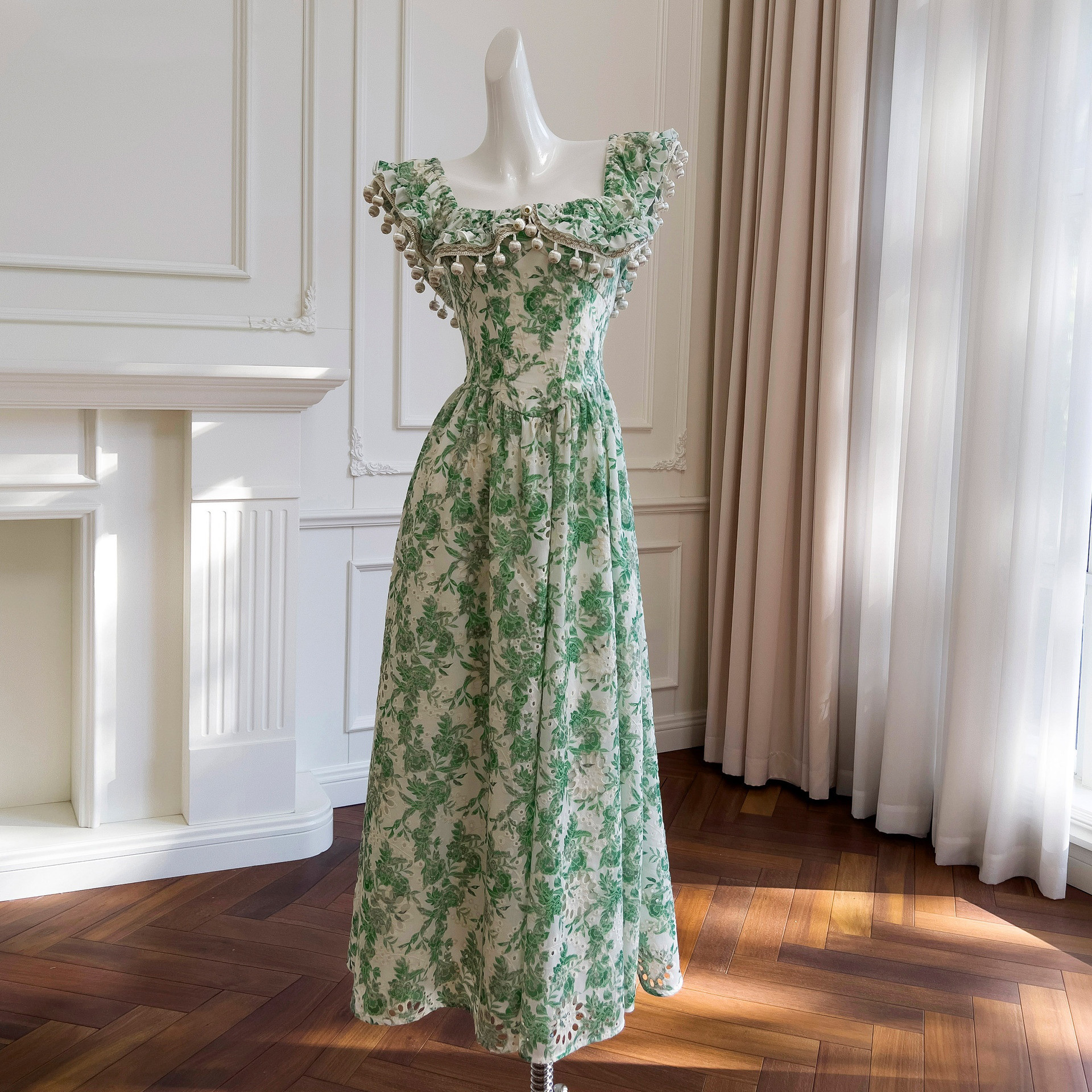 ドレス パーティー ウェディング ワンピース ロング プリンセス 緑 上品 高級感 優雅 韓国風 結婚式 お呼ばれ
