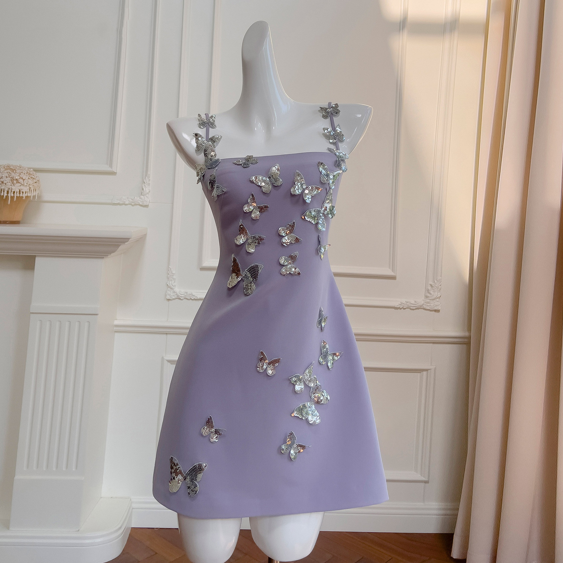 ドレス パーティー ウェディング ワンピース ショート プリンセス 紫 上品 高級感 優雅 韓国風 結婚式 お呼ばれ