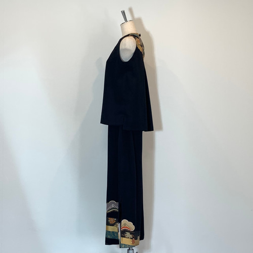 【BLUE】ワイドパンツ（2点）✿黒留袖✿和モダン（着物リメイク） bdfad517459c7e264c634ee17a09e1