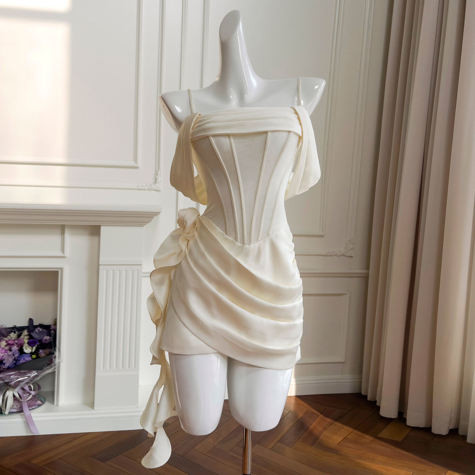 ドレス パーティー ウェディング ワンピース ショート プリンセス  上品 高級感 優雅 韓国風 結婚式 お呼ばれ