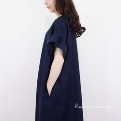 ハンドメイド　リネンワンピース　ネイビー フランス原産リネン ワンピース(navy) 【9号】 - うめさち