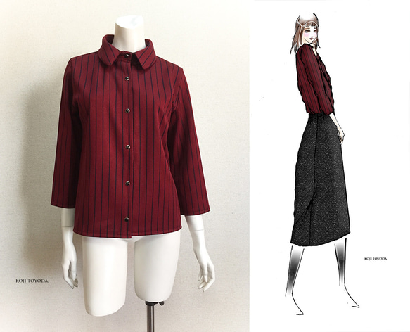 1点もの・デザイン画付き】ストライプニットブラウス（KOJI TOYODA  