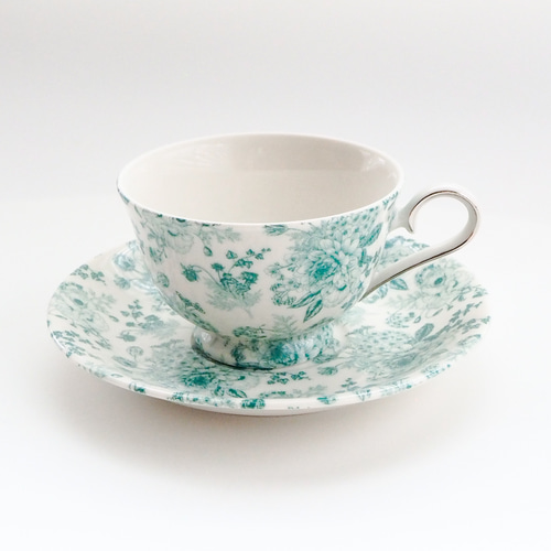 ボタニカルフラワー グリーン ティーカップ＆ソーサー（兼用タイプ