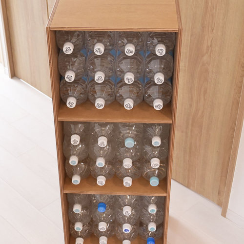 大容量 木製収納ラック 2リットルペットボトル 36本用 大型キャスター