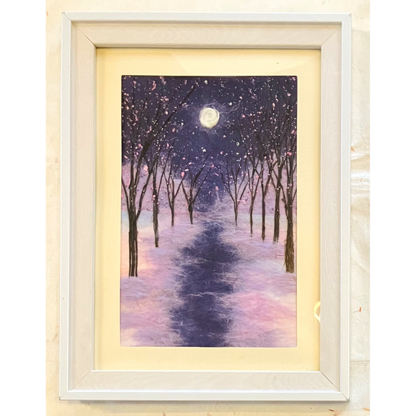 和紙ちぎり絵『キラキラ黒木の並木道』葉書サイズ原画 絵画 彩紘工房