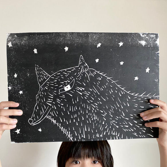 持ち手が３本しかない２wayトート　C-WOLFプリント L 11枚目の画像