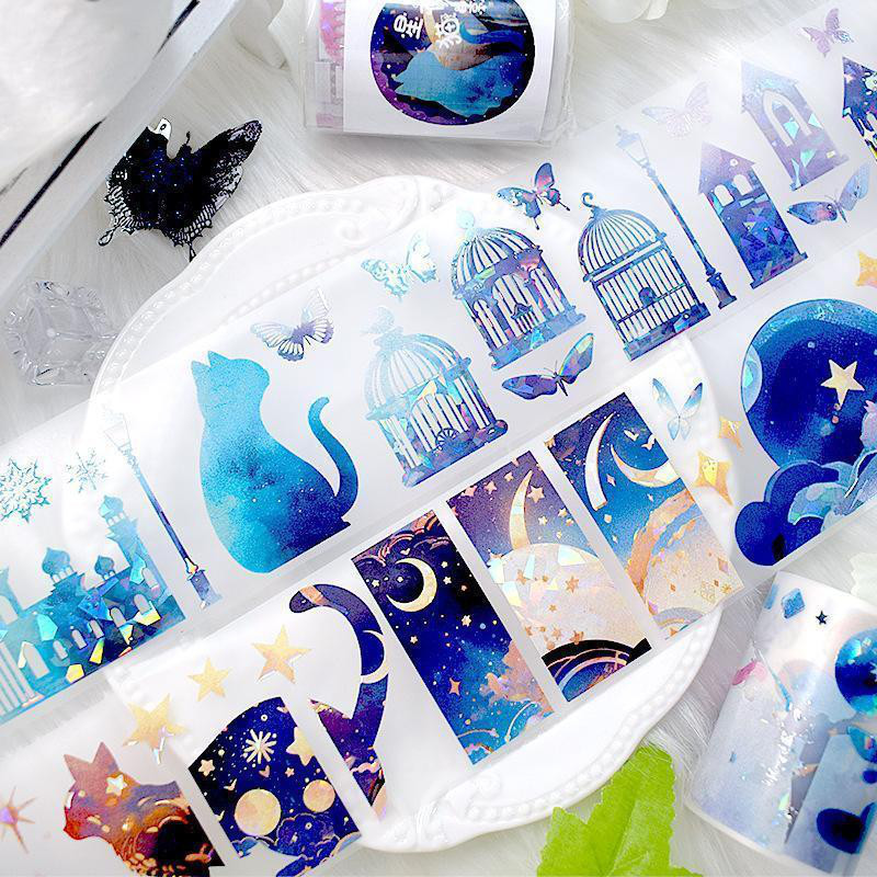 海外 マスキングテープ 人物 金銀ホロ 夜之精灵 墨魚 PET2点セット