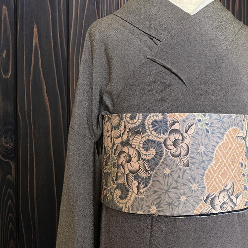 *着物反物*　結城紬藍色と辻ヶ花　大人の兵児帯　半幅帯　長尺475　ハンドメイド 着物反物* 結城紬藍色と辻ヶ花 大人の兵児帯 半幅帯 長尺470