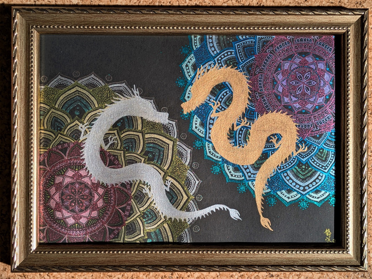 専用【勝利・金運】金龍様　3・原画・油彩画・額装・特大 赤龍 紅龍 金運 開運 スピリチュアルアート 原画