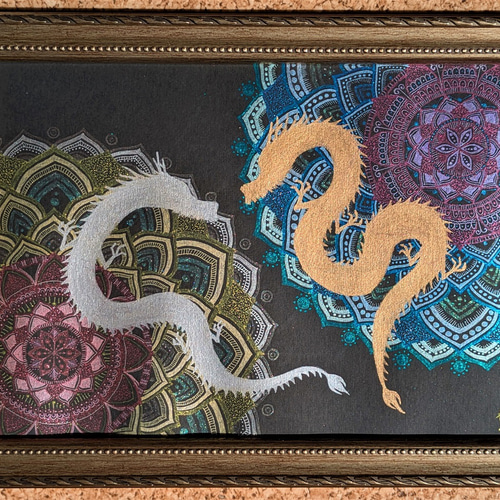 龍神様アート＊金龍・銀龍 望を現実とす】原画・額装・点描