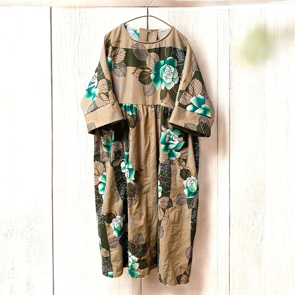 着物リメイク✨3Ｌカッコイイです♥襟付きロングワンピース 着物リメイク✨3Lカッコイイです♥襟付きロングワンピース