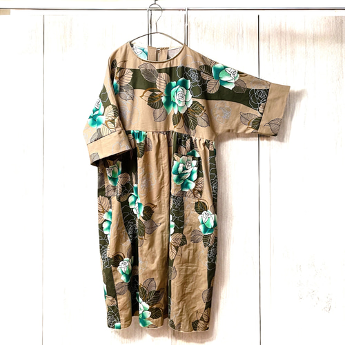 浴衣 リメイク 昭和レトロ ギャザーワンピース 一枚で着られる