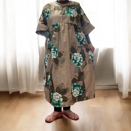 絞り浴衣リメイクワンピース 大きめフリーサイズ ロングワンピース 絞り浴衣リメイクワンピース 大きめフリーサイズ ロングワンピース