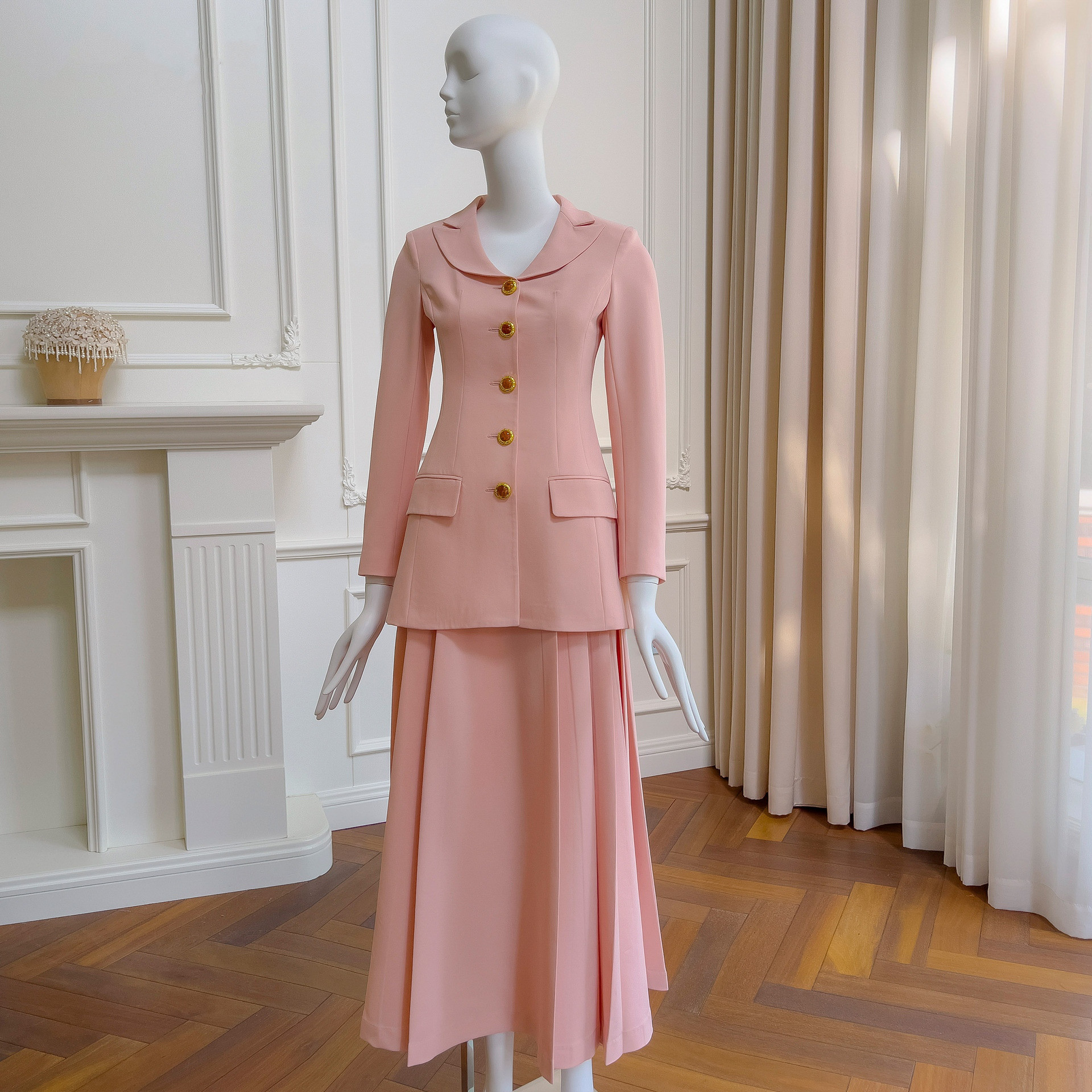 ドレス パーティー ウェディング 上下セット スーツ アウター スカート ピンク 上品 優雅 韓国風 結婚式 お呼ばれ