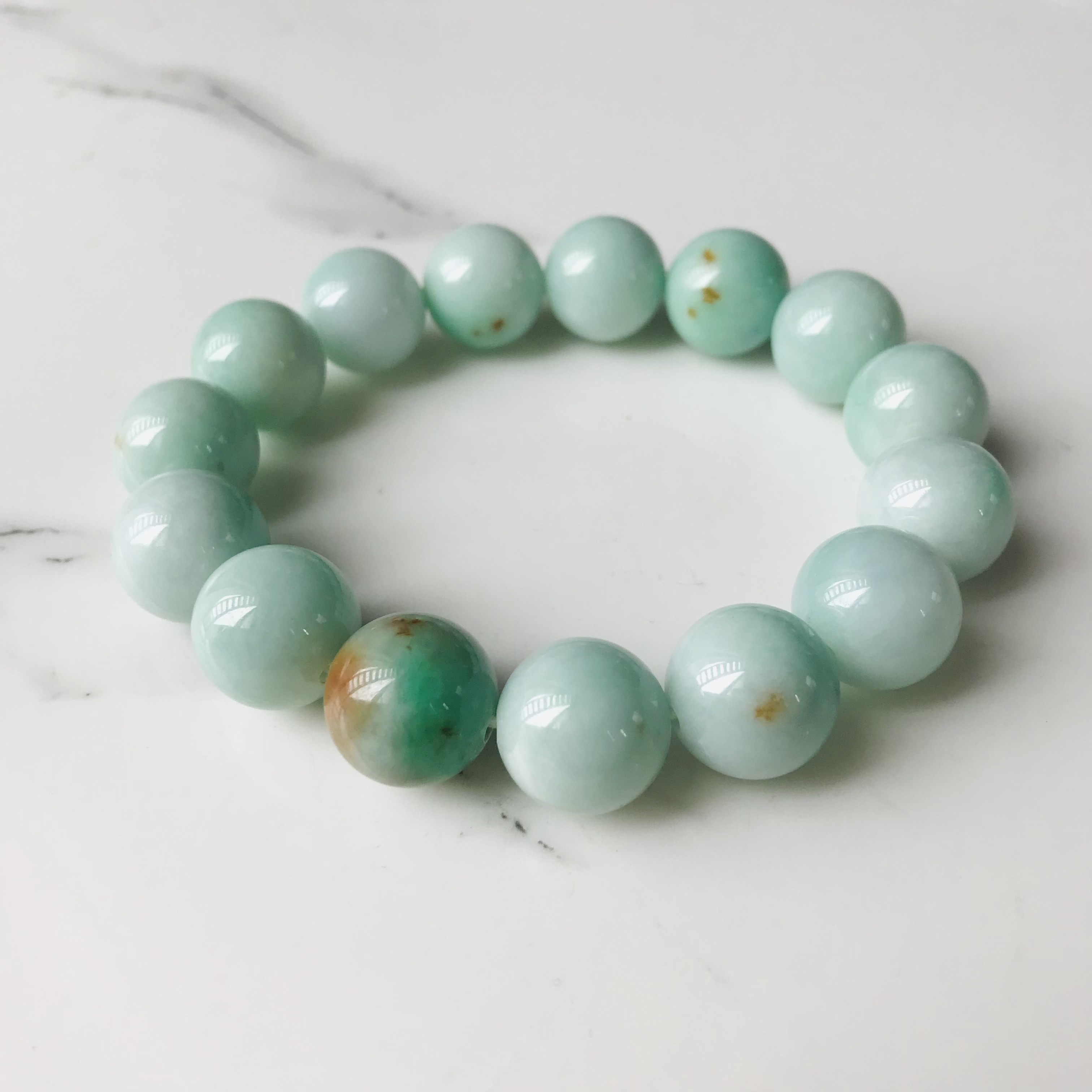 [B394-001］ ジェイド　JADE ヒスイ　本翡翠　ブレスレット　天然石　ミャンマー産　大粒