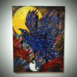 史上最も激安 現代アート/一点物】月と八咫烏【F6号】 絵画 Shinoda's Chika 絵画