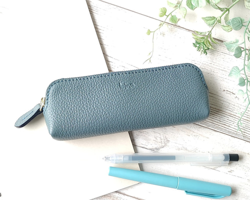 コンパクトレザーペンケース（ブルーグレー） ペンケース bino craft