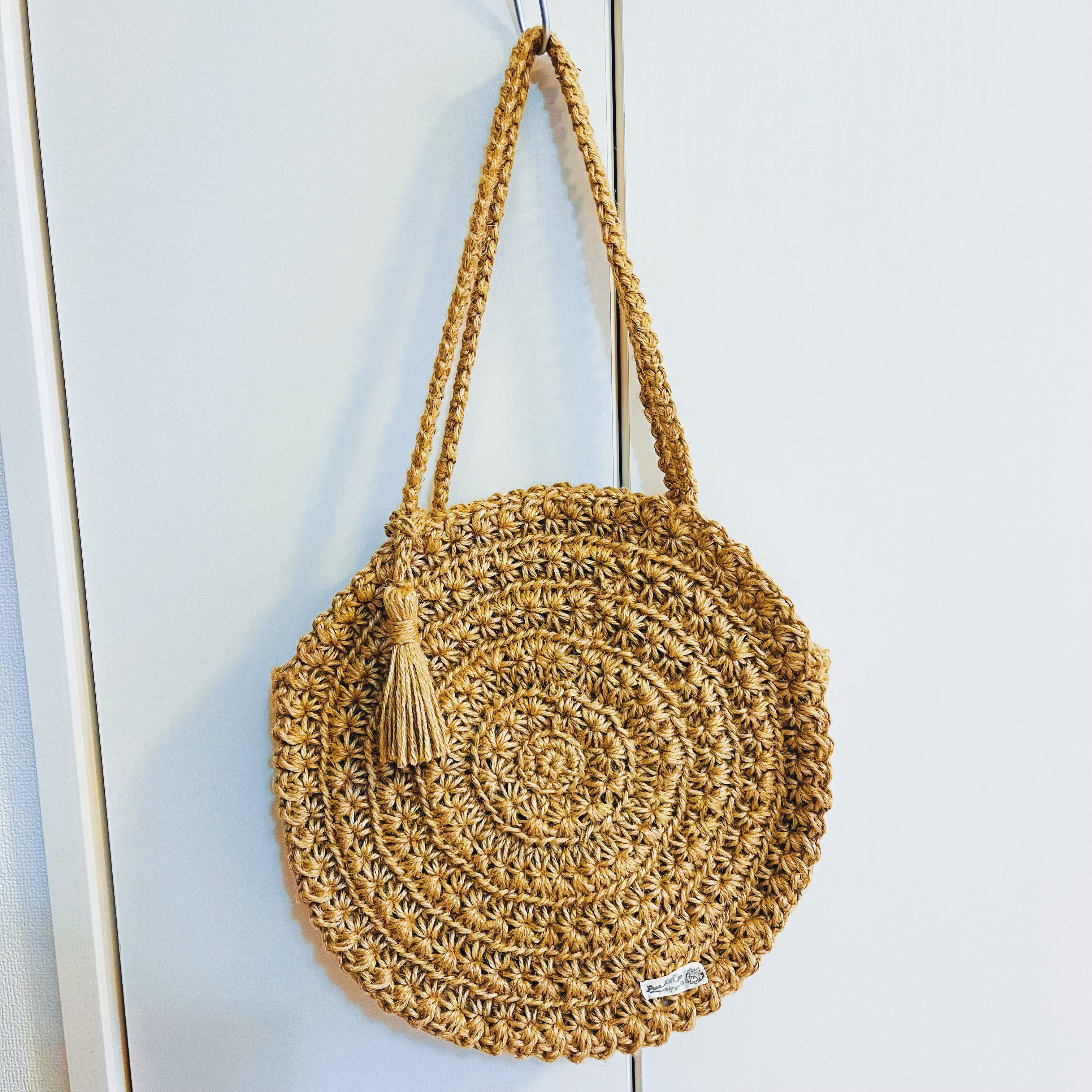 麻のサークルフラワーバッグ