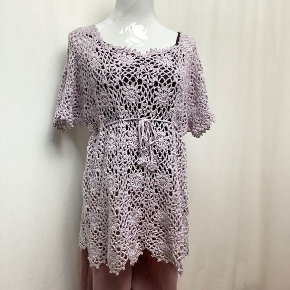 コットン●M~LL●花モチーフのチュニック(ラベンダー) 1枚目の画像