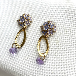 紫陽花 ゆれる ドロップビーズ紫付 パープル ピアス フックタイプ ニッケルフリー No.31 9枚目の画像