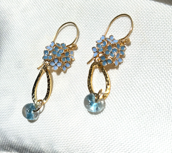 紫陽花 ゆれる ドロップビーズ紫付 パープル ピアス フックタイプ ニッケルフリー No.31 10枚目の画像