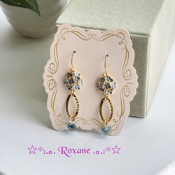 紫陽花 ゆれる ドロップビーズ紫付 パープル ピアス フックタイプ ニッケルフリー No.31 7枚目の画像