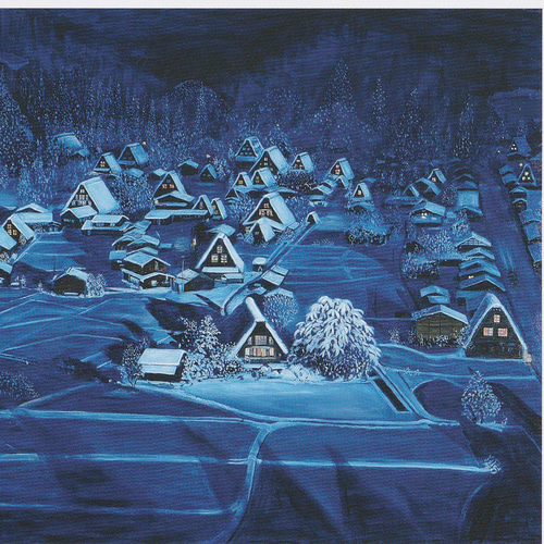 自作油絵 世界遺産白川郷 月光浴 油彩F4号 額装済み その他